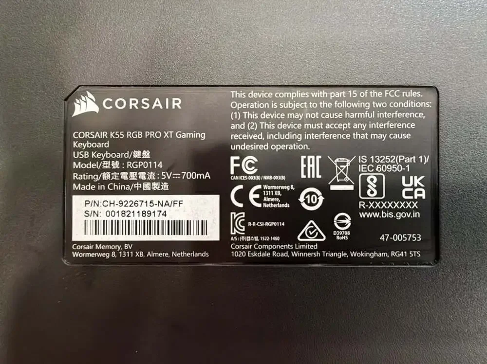 Corsair K55 RGB PRO XT Wired Membrane Gaming Keyboard